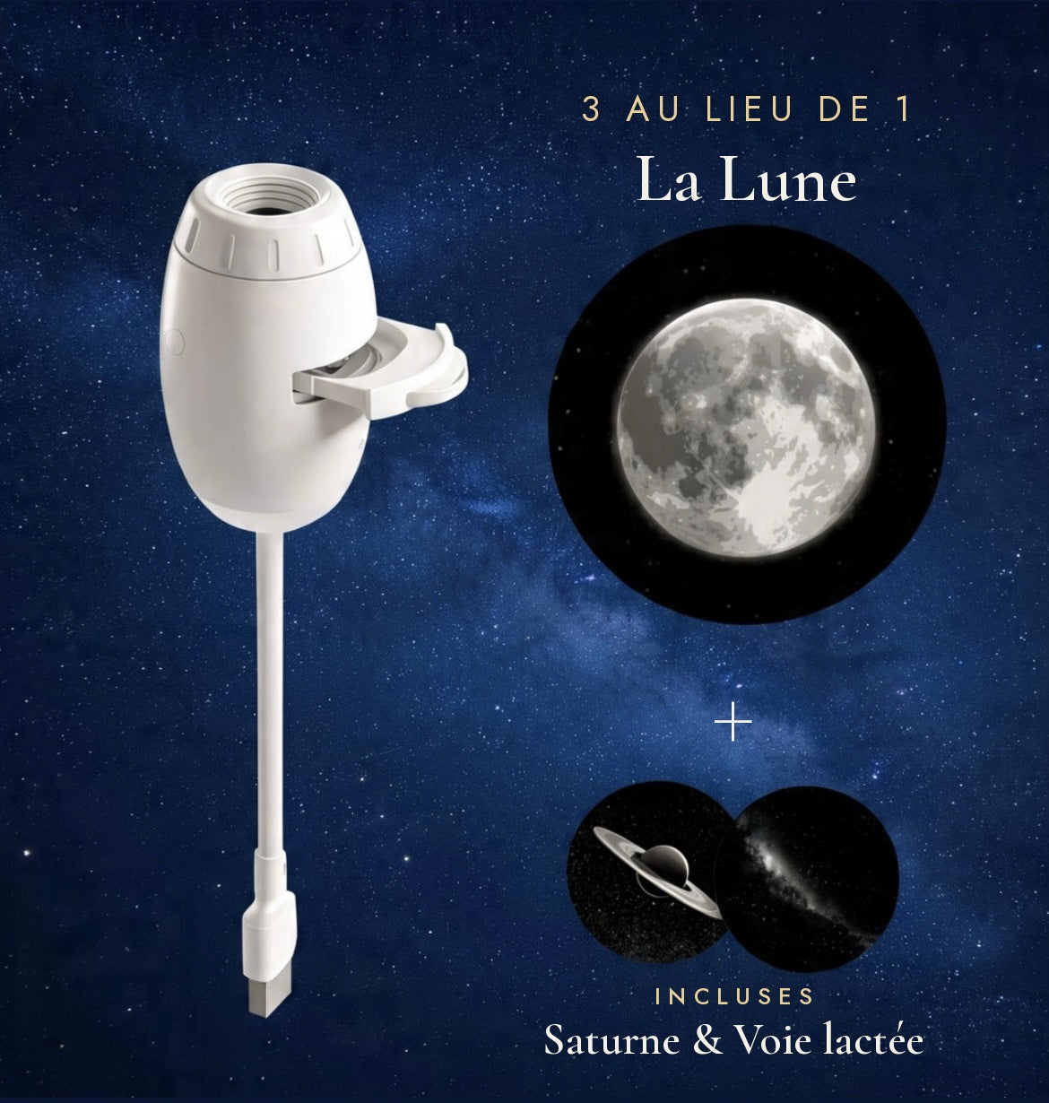 Projecteur Lune : 3 capsules au lieu de 1, Lune + Saturne et Voie lactée incluses